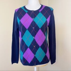 Lands’ End 100% Cashmere Argyle Cardigan - Small